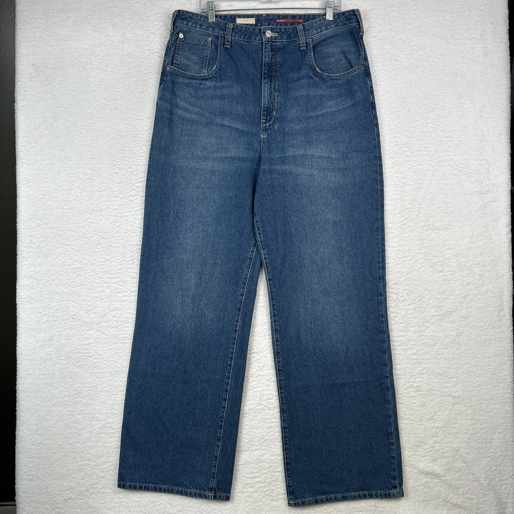 Anthropologie Pilcro Jeans Blue Medium Wash Wide Leg High Waist Denim Size 33T